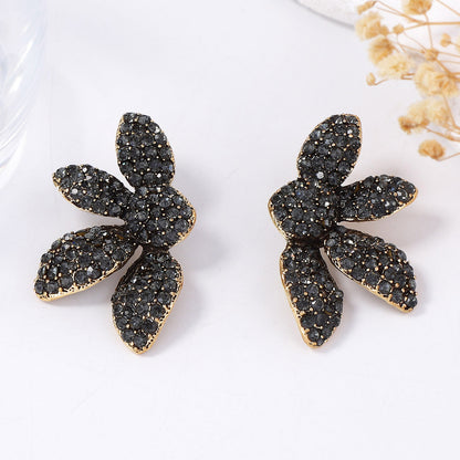 Alloy Flower Fan Shape Rhinestone Stud Earrings Everyday