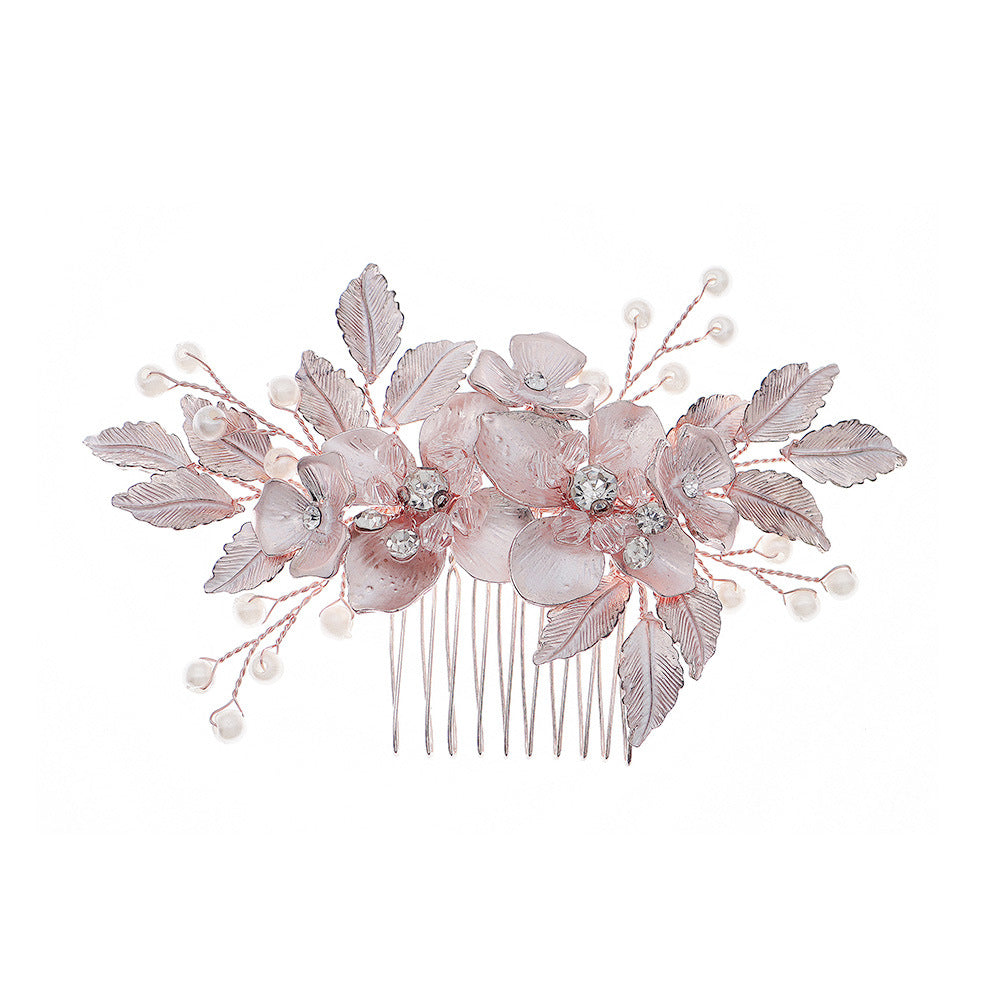 Vintage Pearl and Crystal Hair Comb with Floral Design for Brides