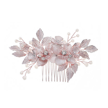 Vintage Pearl and Crystal Hair Comb with Floral Design for Brides