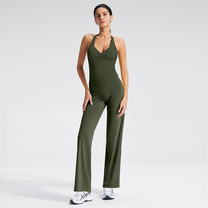Yoga Relaxed Fit V-Neck Crop Top Set with Removable Cups