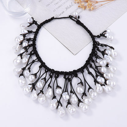 Necklace Baroque Braided Knot Faux Pearl Adjustable