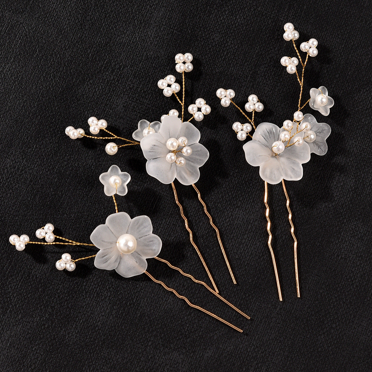 Elegant White Flower Hairpins Set of 3 Bridal Hairpiece