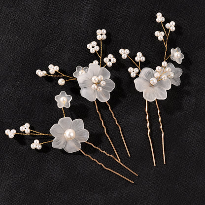 Elegant White Flower Hairpins Set of 3 Bridal Hairpiece
