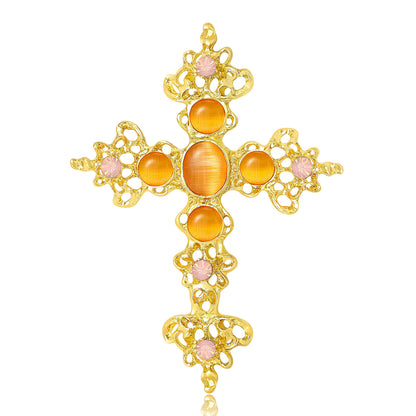 Creative Alloy Rhinestone Cross Brooch for Women