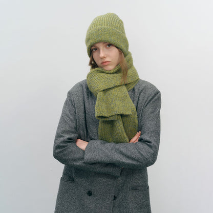 Unisex Solid Color Wool Blend Knitted Beanie and Scarf Set