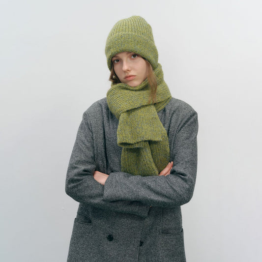 Unisex Solid Color Wool Blend Knitted Beanie and Scarf Set