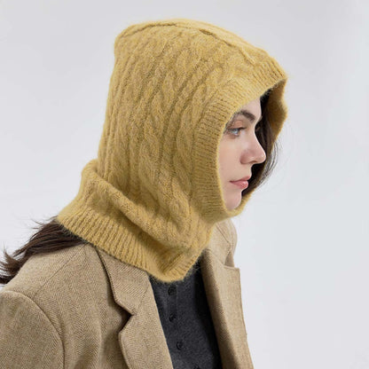 Handmade Wool Blend Knit Beanie with Neck Warmer for Women