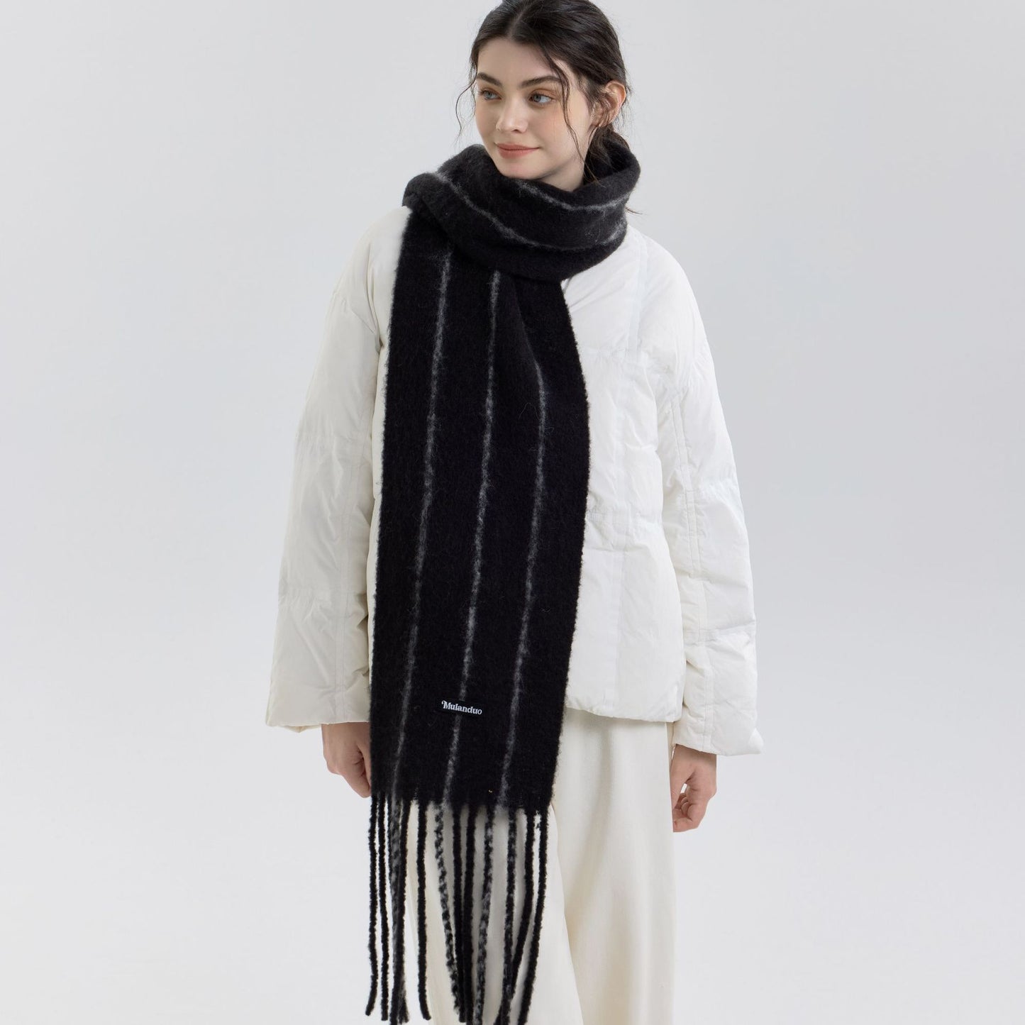 Retro Color-Block Fringed Wool Scarf for Men and Women