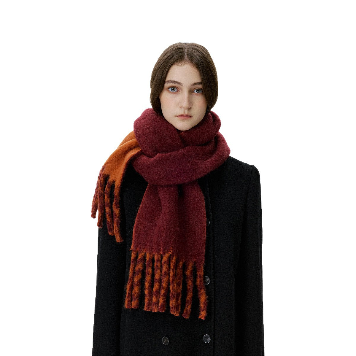 Wool Blend Colorful Fringed Scarf - Thick and Warm