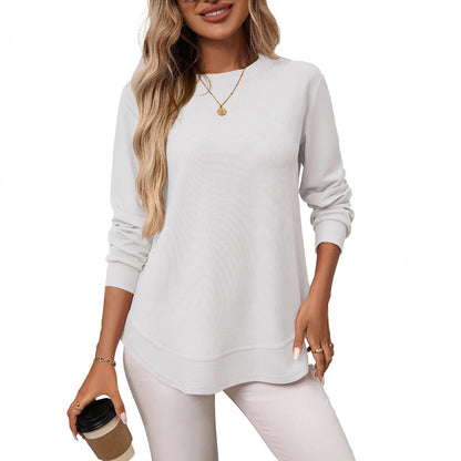 Casual Loose Waffle Knit Long Sleeve T-Shirt