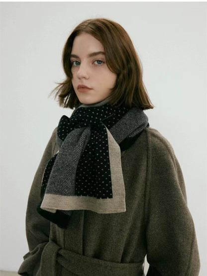 Polka Dot Two-Tone Knit Scarf Cozy All-Season Accessory