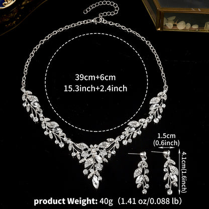 Bridal Jewelry Set With Flower Design Necklace And Earrings