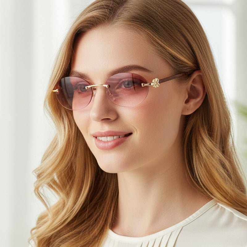 Oval Rimless Fashion Sunglasses UV400 Protection for Outdoor Activities
