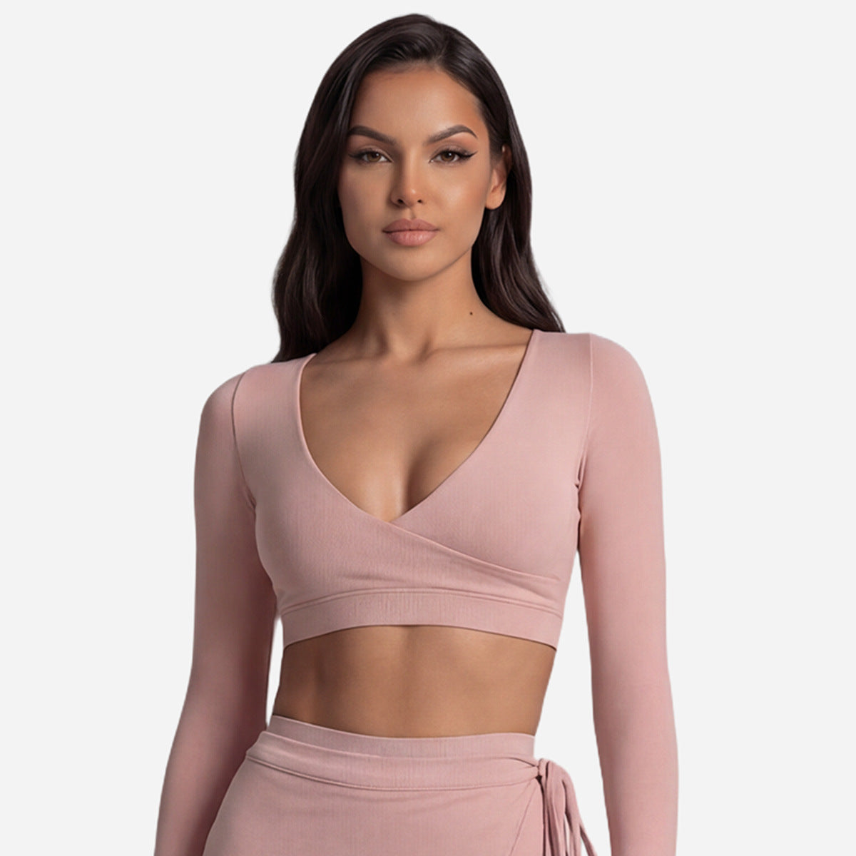 Long Sleeve Cross-Back Workout Skirt Set Women Ballet Style Yoga Outfit