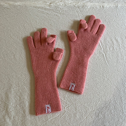 Knitted Wool Fingerless Gloves for Women