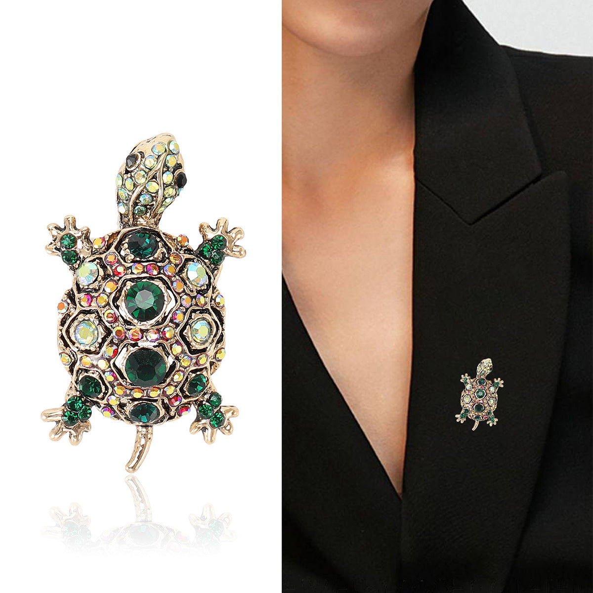 Fashionable Vintage Turtle Rhinestone Brooch Creative Animal Pin