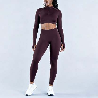 DFYNE Women's Long Sleeve Half-Zip Athletic Top Breathable Stretch Yoga Set