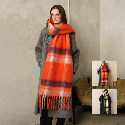 Retro Plaid Knit Scarf Cozy Warm Neck Wrap