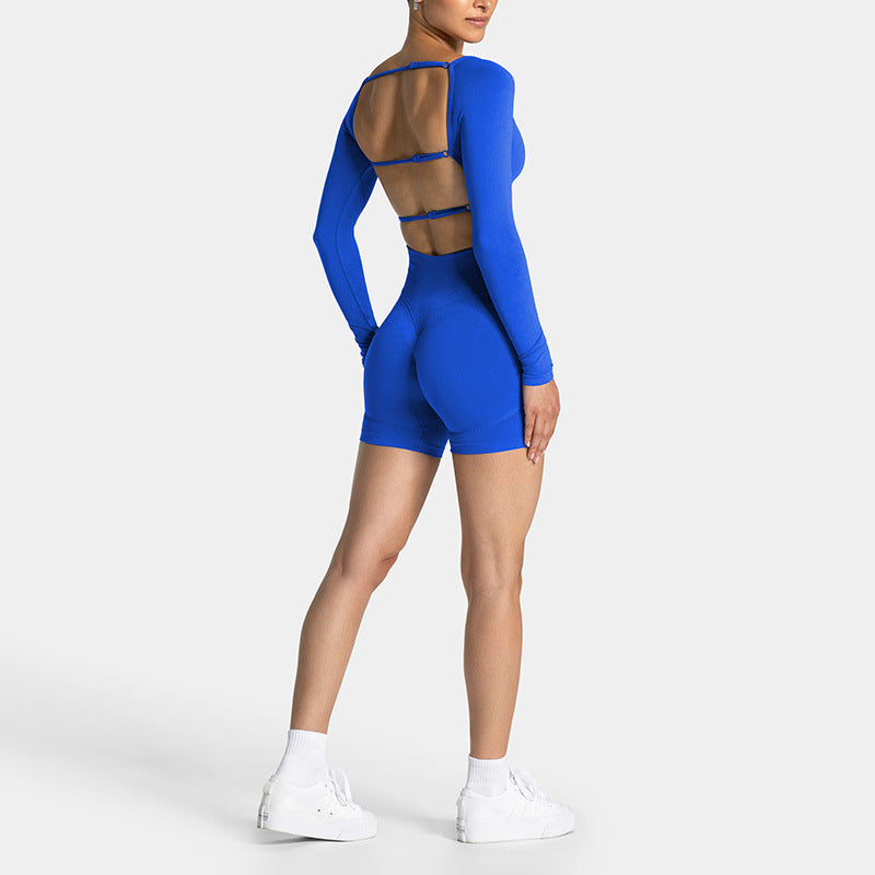 Adjustable Backless Long Sleeve Yoga Top and Bottom Set