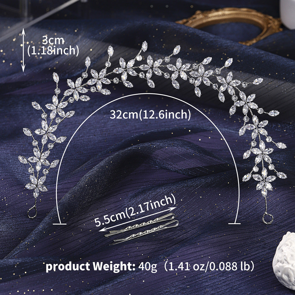 Bridal Crystal Headband Elegant Silver Hair Accessory for Weddings and Parties