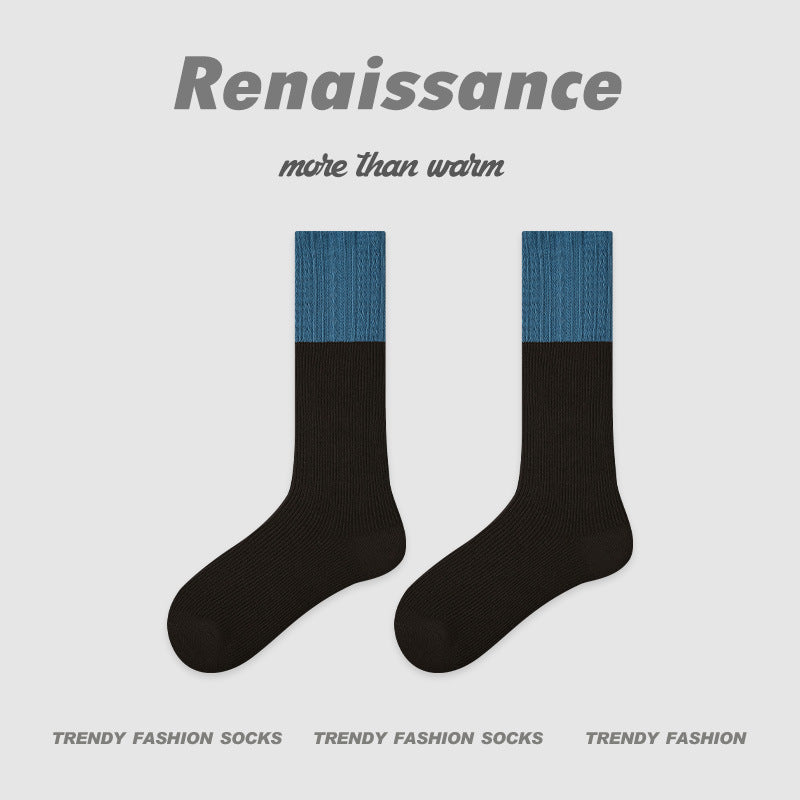 Mid Calf Colorblock Cotton Blend Socks Retro Casual