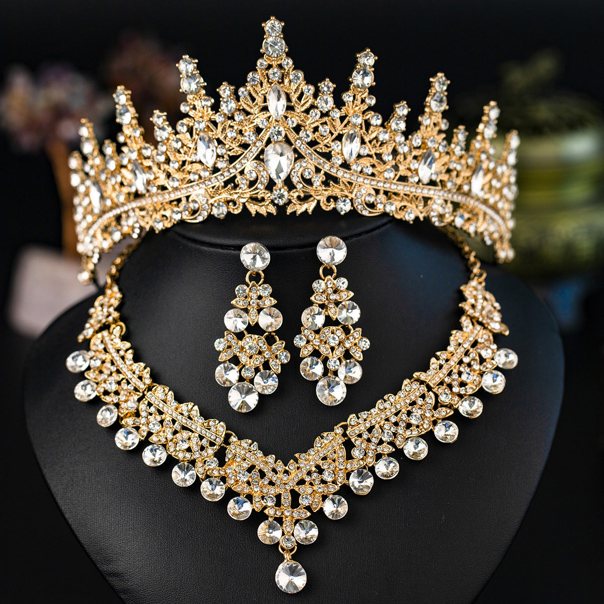 Elegant 3-Piece Bride Jewelry Set with Crown Necklace and Earrings