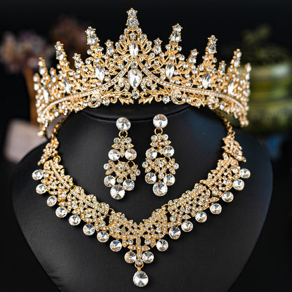 Elegant 3-Piece Bride Jewelry Set with Crown Necklace and Earrings