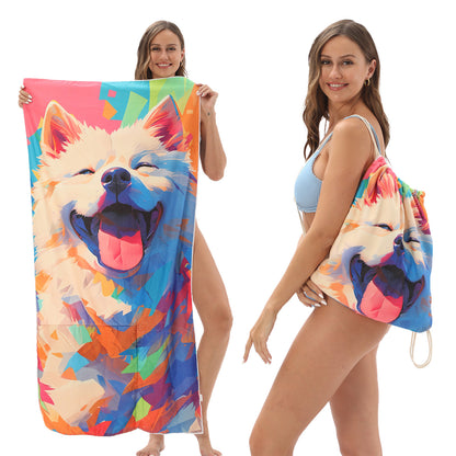 Foldable Beach Towel with Floral Print - Quick-Dry Microfiber