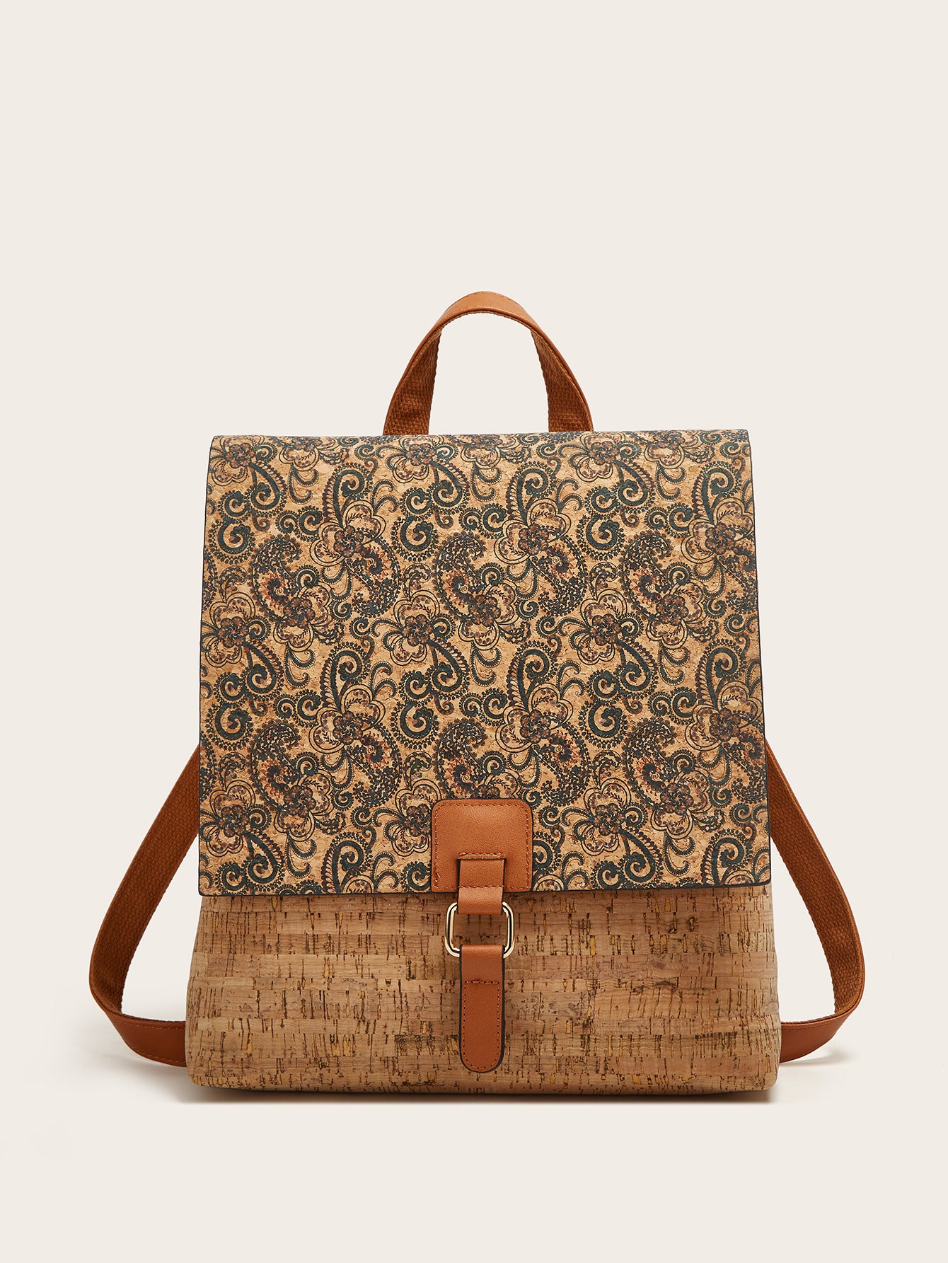 Vintage Style Floral Cork Backpack Large Capacity Tote