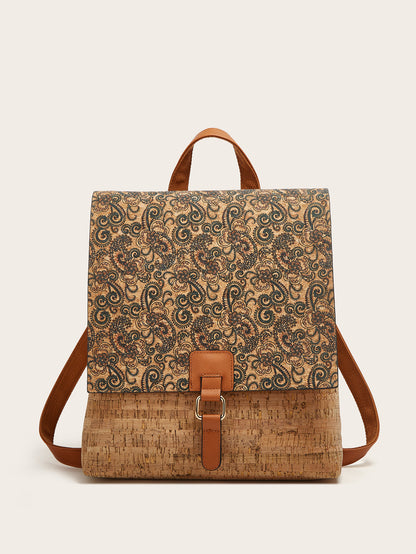 Vintage Style Floral Cork Backpack Large Capacity Tote
