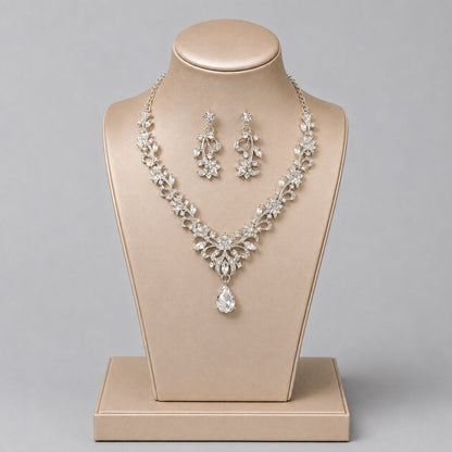 Retro Alloy Rhinestone Jewelry Set Elegant Necklace and Earrings for Evening Wear