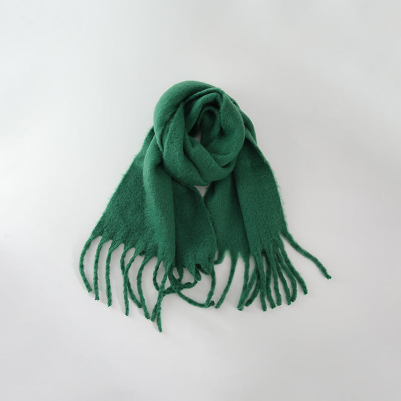 Chic Solid Color Faux Cashmere Scarf With Tassels for Women