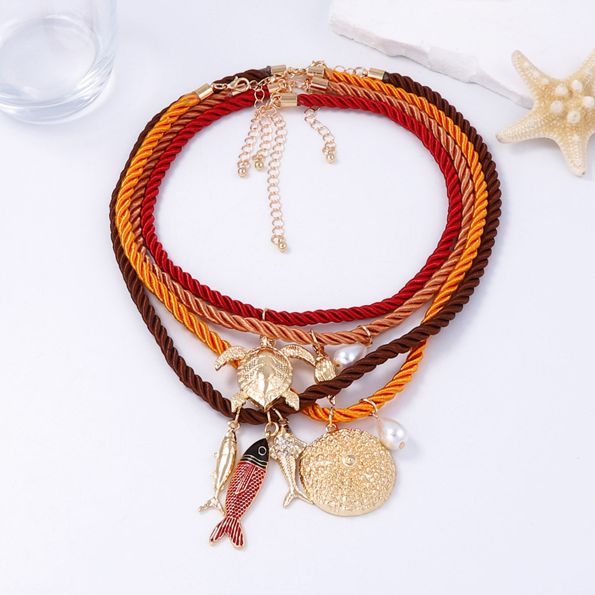 Braided Rope Necklace Ocean Animal Pendant Layered