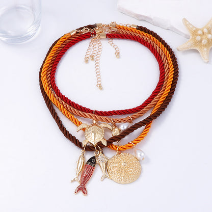 Braided Rope Necklace Ocean Animal Pendant Layered