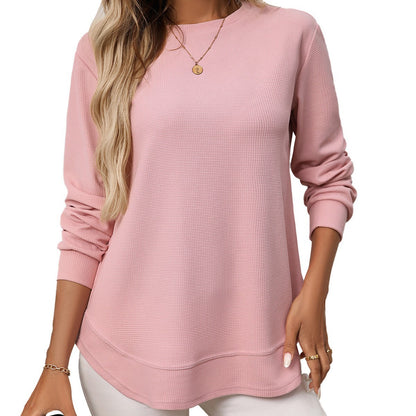 Casual Loose Waffle Knit Long Sleeve T-Shirt