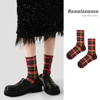 Mid Calf Embossed Stripe Socks Combed Cotton Breathable