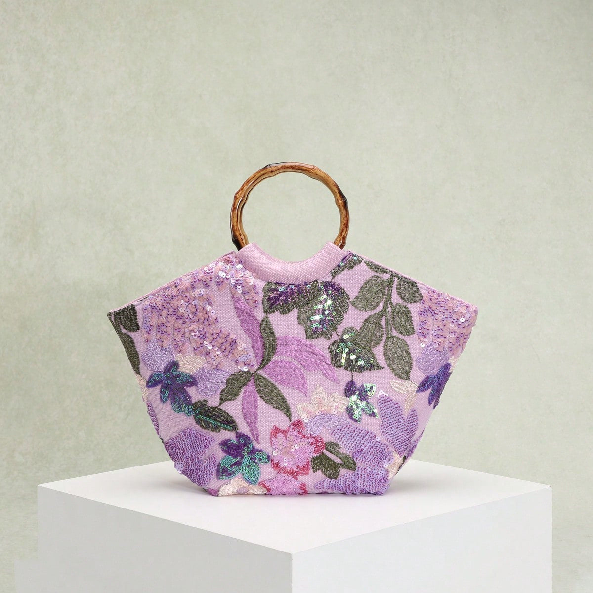 Elegant Seaside Embroidered Floral Tote Bag