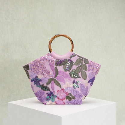 Elegant Seaside Embroidered Floral Tote Bag