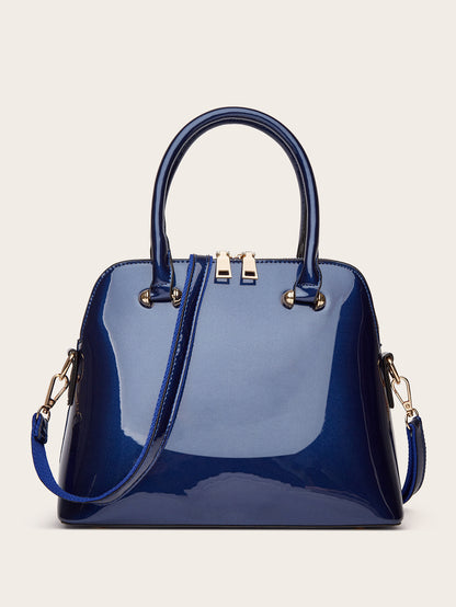 Glossy Shell Handbag Trendy PU Leather Tote for Everyday Use