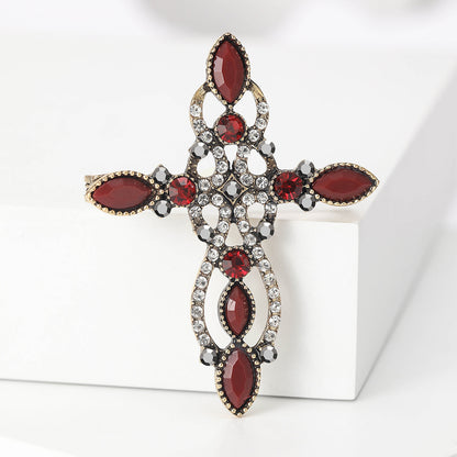 Retro Cross Rhinestone Brooch Unique Accessory for Blazers and Sweaters