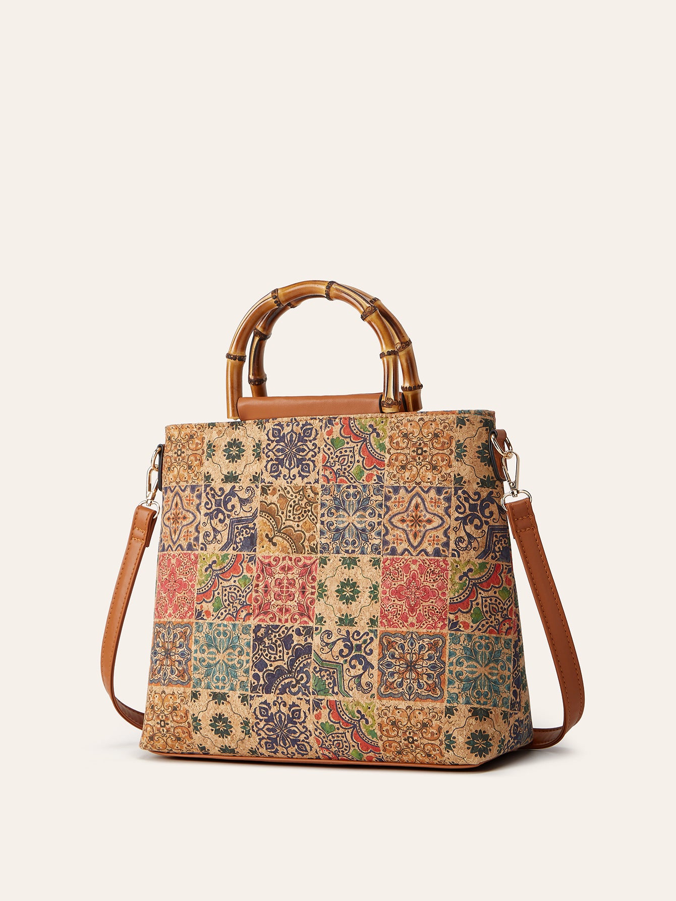 Vintage Ethnic Style Cork Print Tote Bag Eco-Friendly Large Capacity Handbag