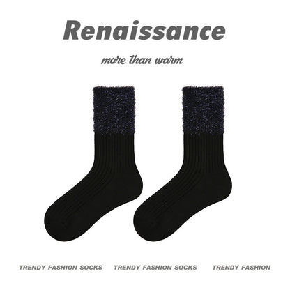 Cozy Mid Calf Colorblock Cotton Faux Mink Socks
