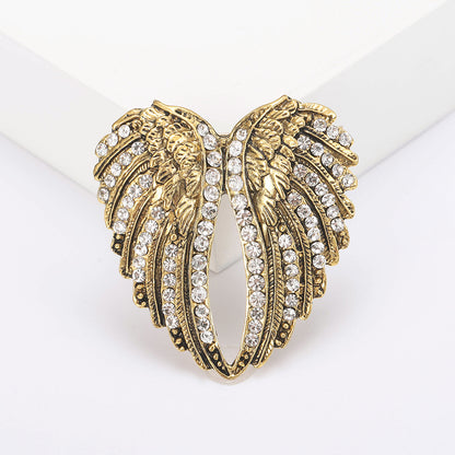 Retro Wing Brooch Decorative Alloy Rhinestone Fashion Accessory