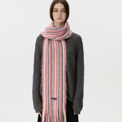 Trendy Color Block Striped Tassel Scarf Warm Shawl