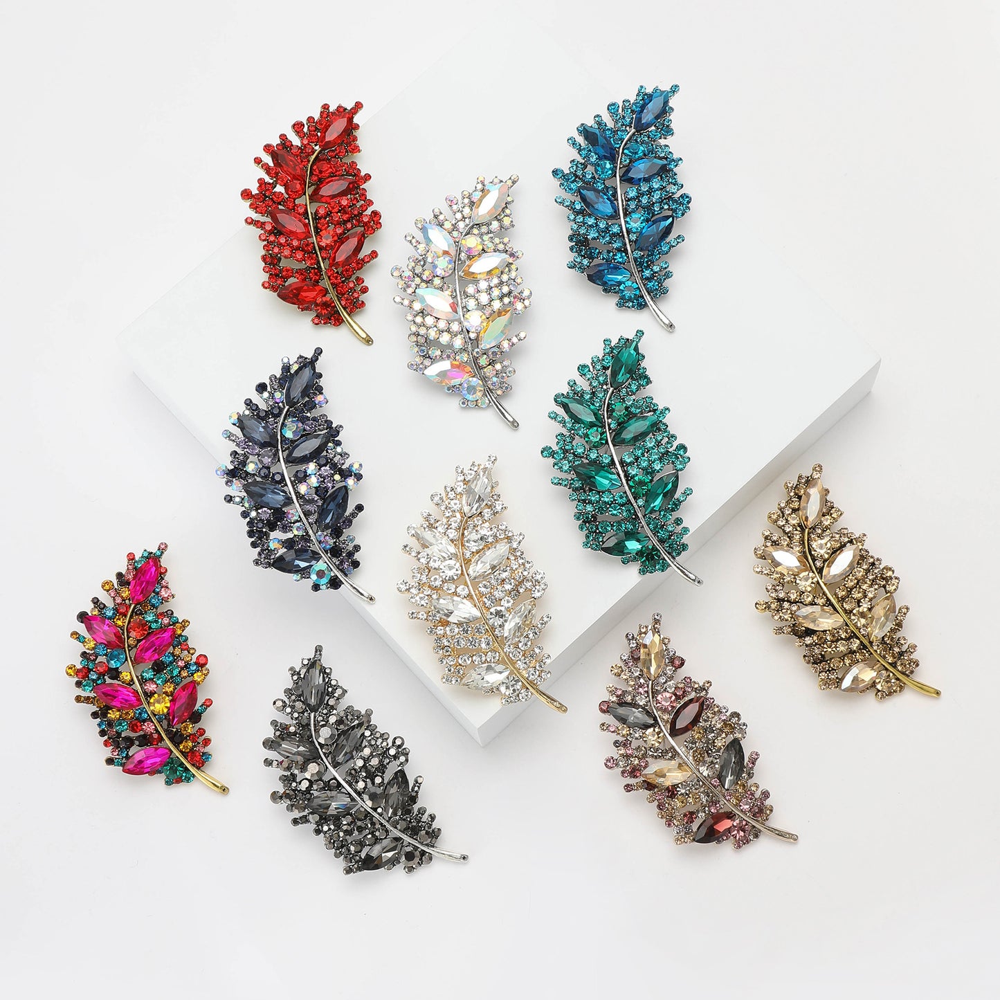 Creative Leaf Brooch with Rhinestones for Women