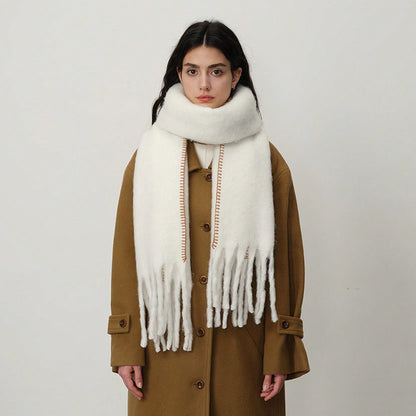 Solid Color Fringed Scarf Stylish Warm Winter Wrap