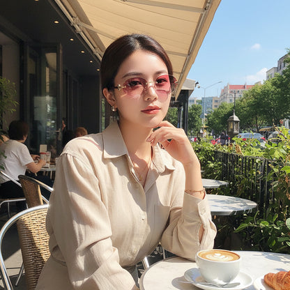 Oval Rimless Fashion Sunglasses UV400 Protection for Outdoor Activities