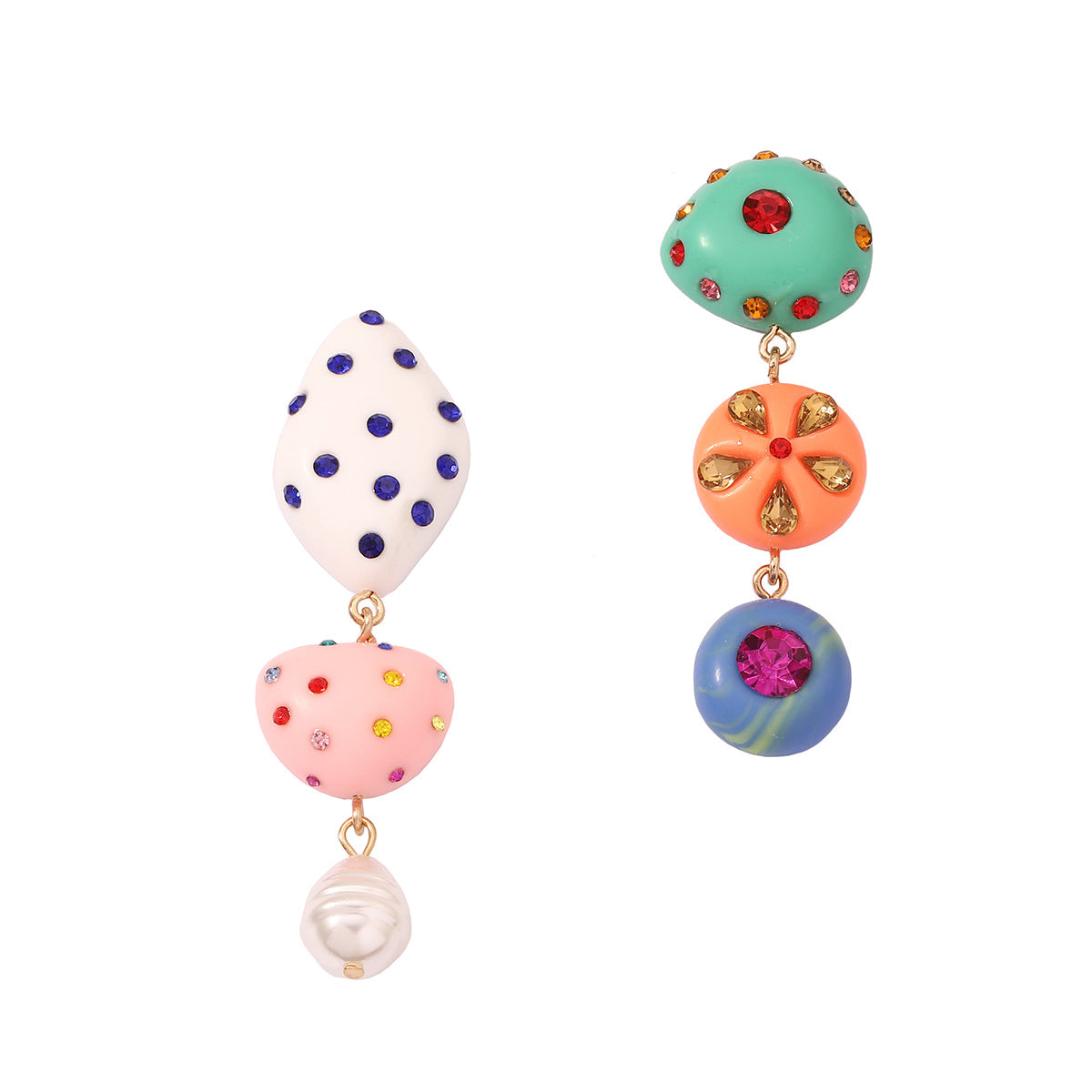 Resin Geometric Rhinestone Earrings Cute Girly