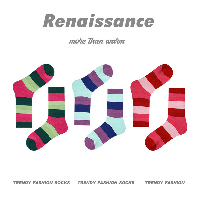Mid Calf Vintage Gradient Cotton Socks