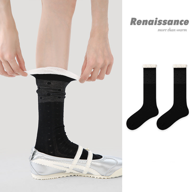 Renaissance Retro Mesh Mid Calf Socks Breathable Cotton